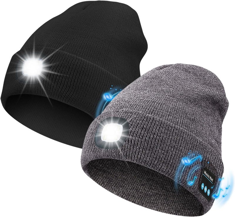 MOXTOYU Bluetooth Beanie with Light, USB Rechargeable LED Headlamp Winter Hat, Christmas Stocking Stuffers Gifts for Men Women - Image 1